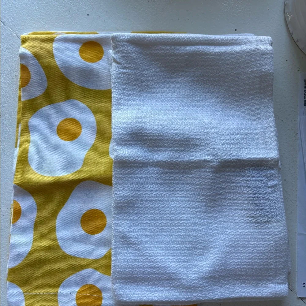 Crate&Barrel Yellow and White Egg-Pattern Kitchen Towel Set